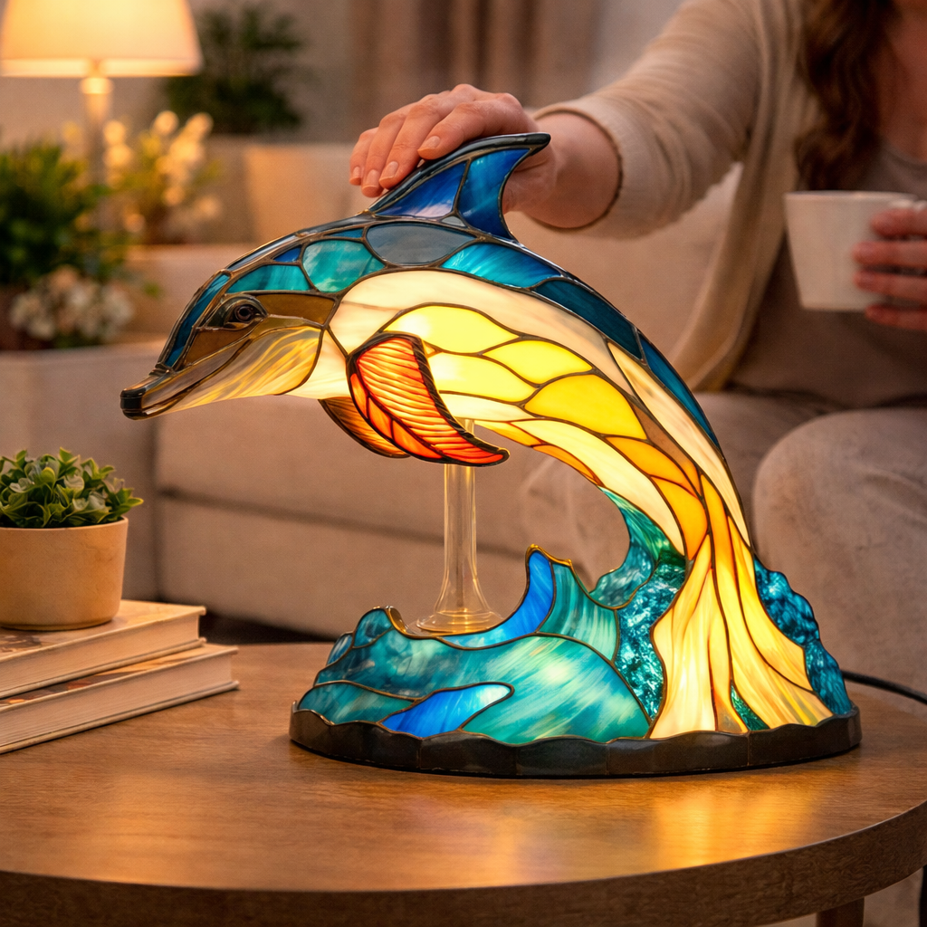 Akzent-Tischlampe als Tierfigur im Tiffany-Stil