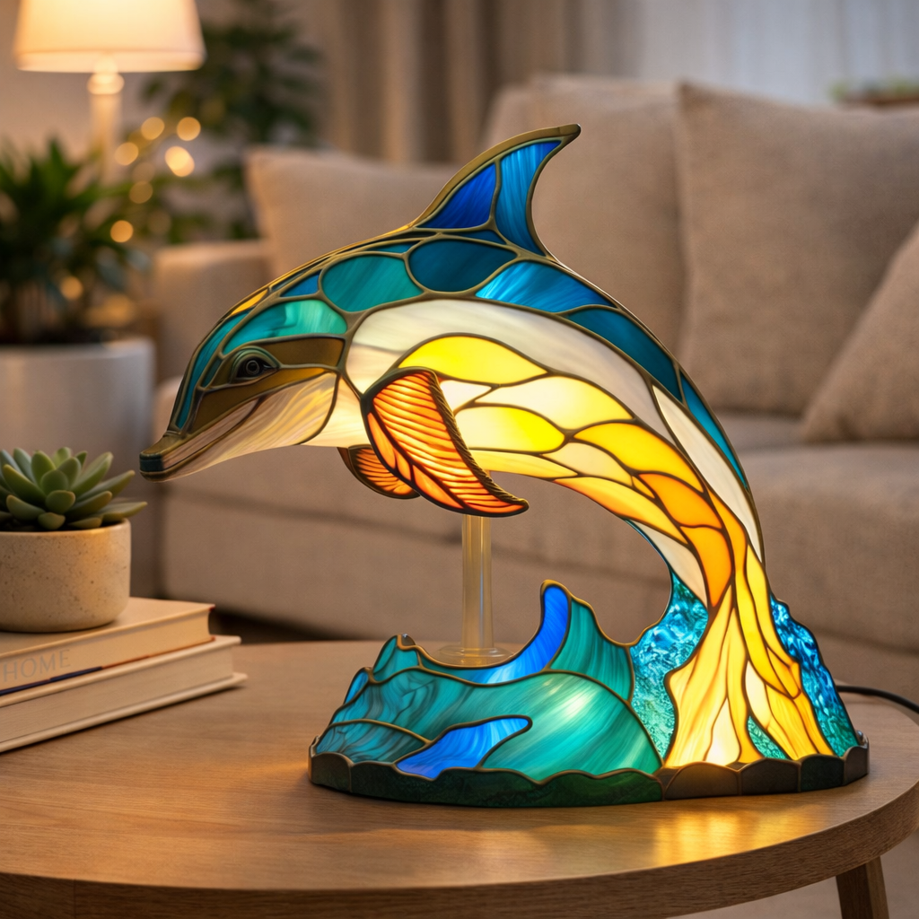Akzent-Tischlampe als Tierfigur im Tiffany-Stil