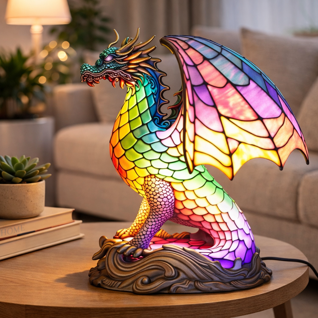 Akzent-Tischlampe als Tierfigur im Tiffany-Stil