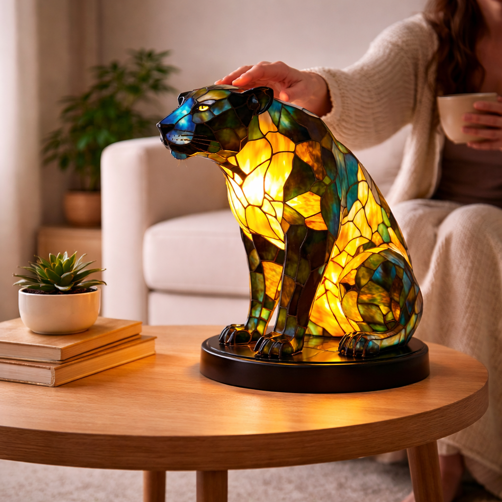 Akzent-Tischlampe als Tierfigur im Tiffany-Stil