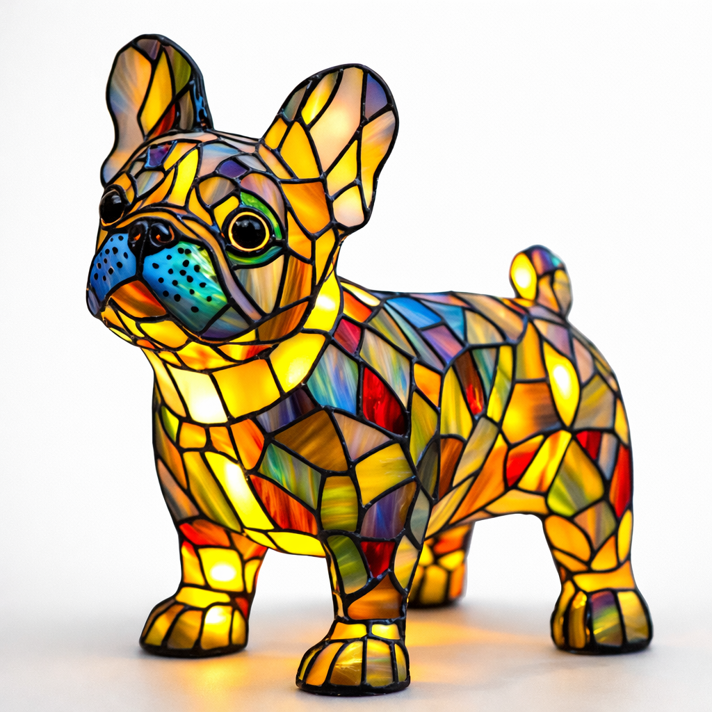Dekorative Tier-Tischlampe mit Hundesilhouette aus Buntglas