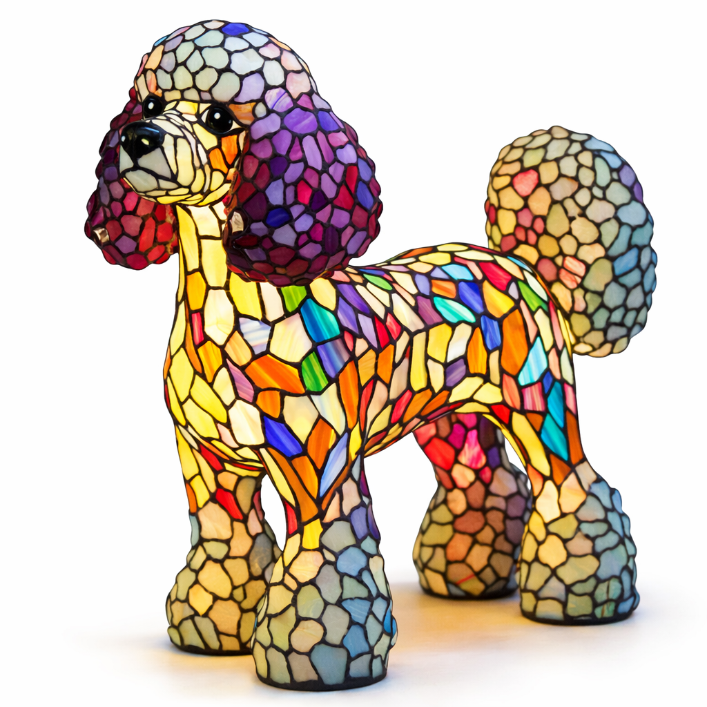 Dekorative Tier-Tischlampe mit Hundesilhouette aus Buntglas