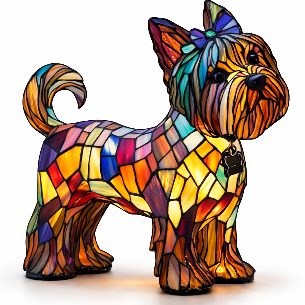 Dekorative Tier-Tischlampe mit Hundesilhouette aus Buntglas