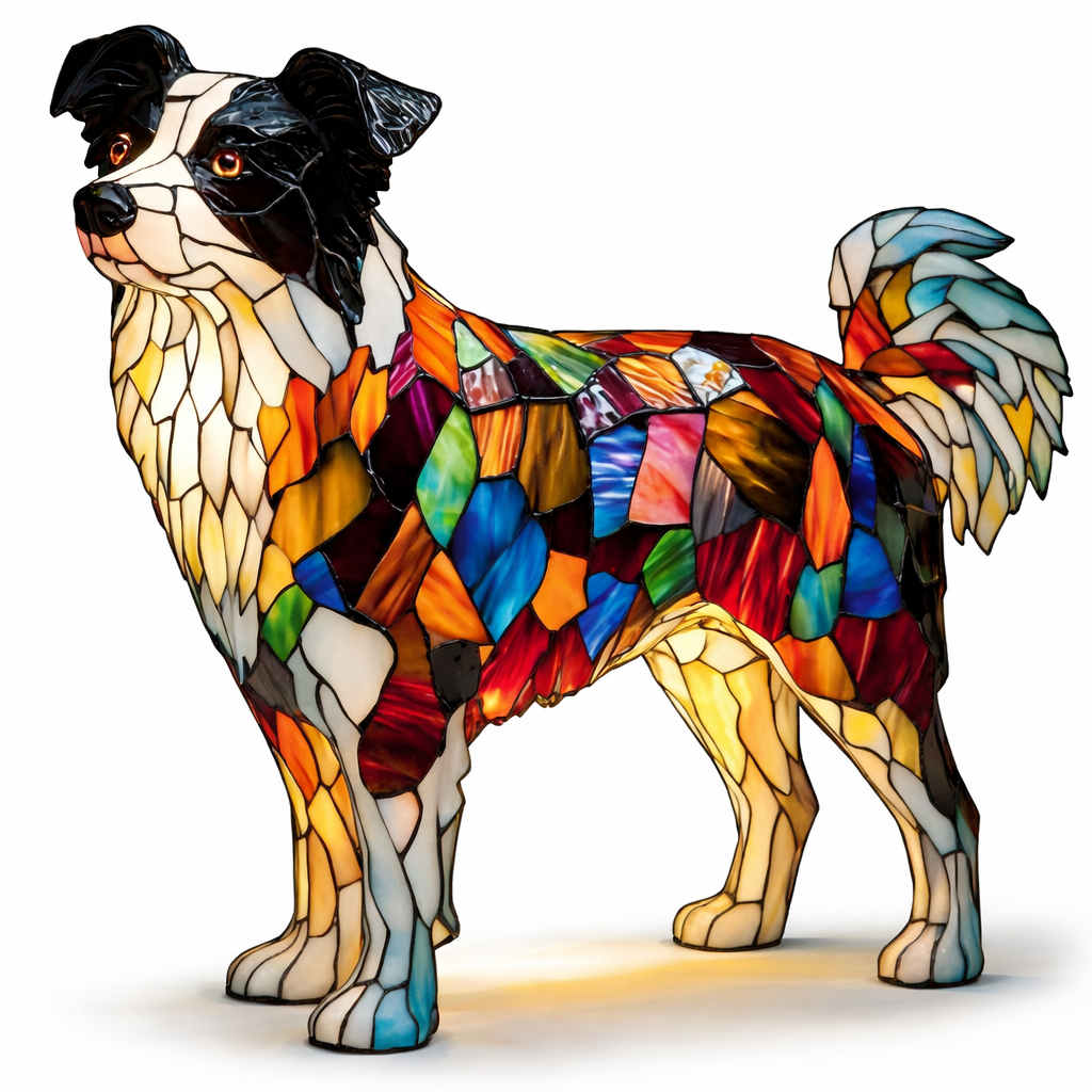 Dekorative Tier-Tischlampe mit Hundesilhouette aus Buntglas