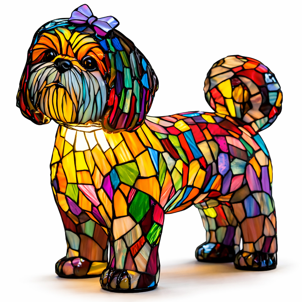 Dekorative Tier-Tischlampe mit Hundesilhouette aus Buntglas