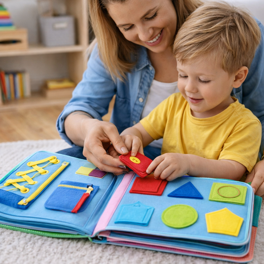 Weiches interaktives Montessori-Beschäftigungsbuch aus Filz für bildschirmfreies Spielen