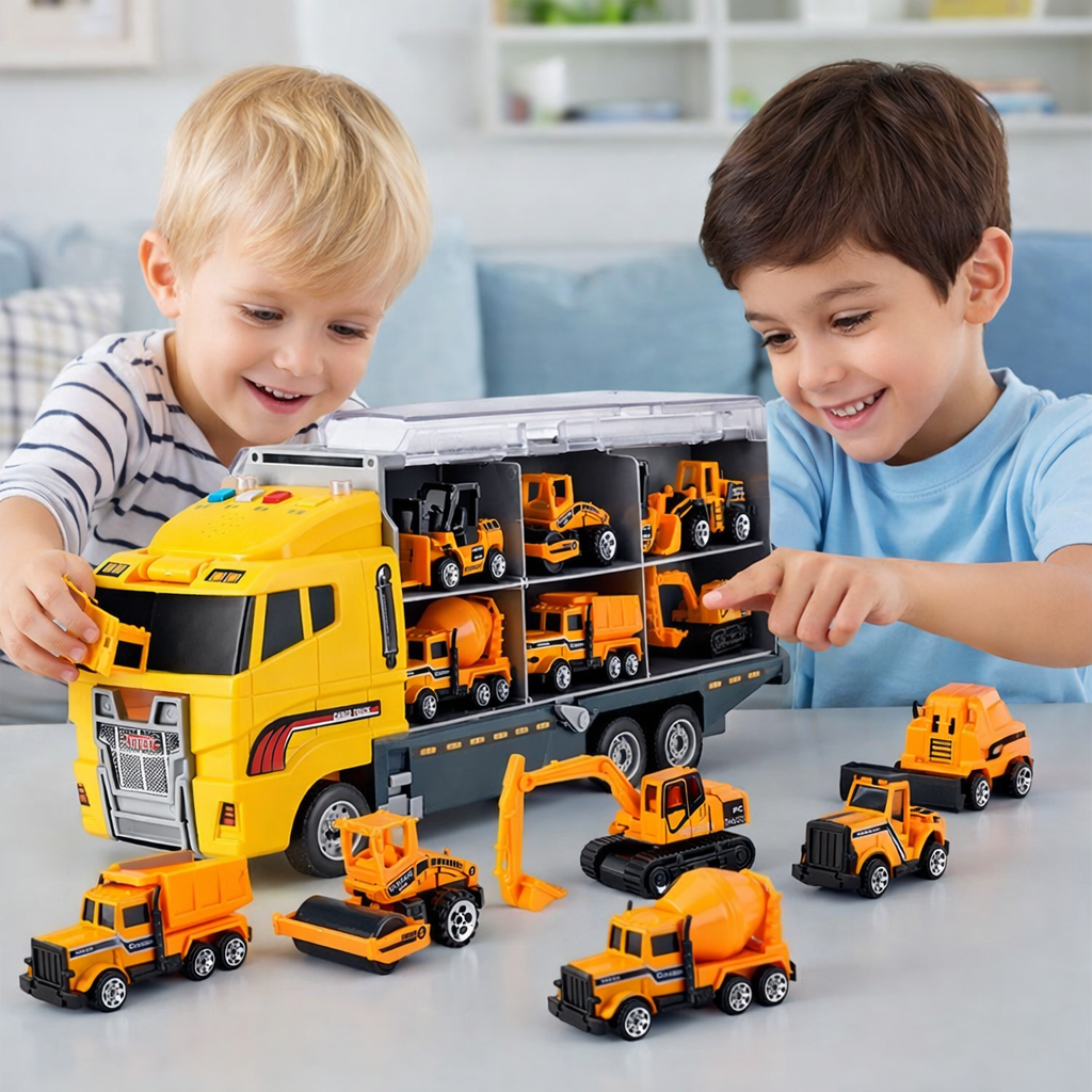 Realistisches Mini-Baufahrzeug-Transporter-Spielset aus Metall