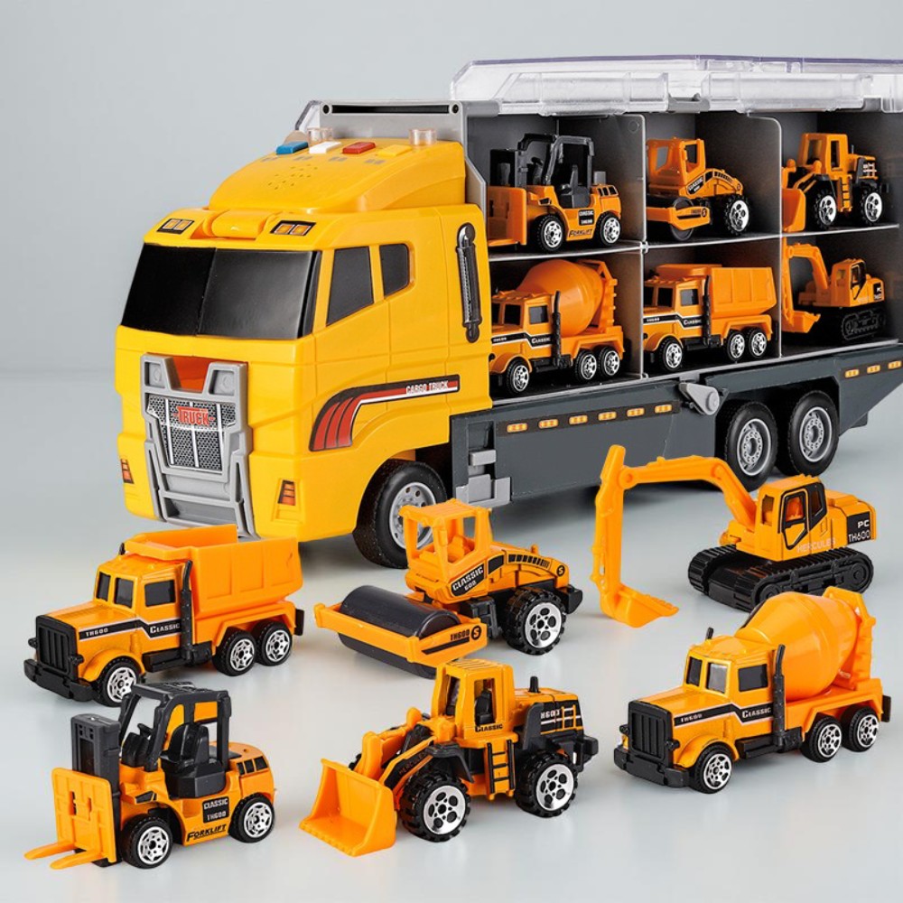 Realistisches Mini-Baufahrzeug-Transporter-Spielset aus Metall