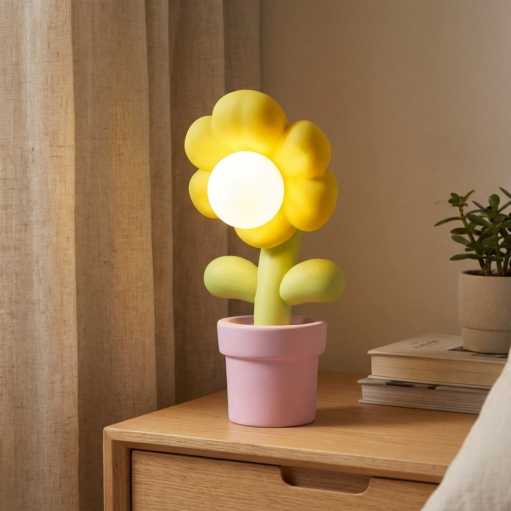 Skulpturale Nachttischlampe aus Kunstharz mit Blumen-Silhouette