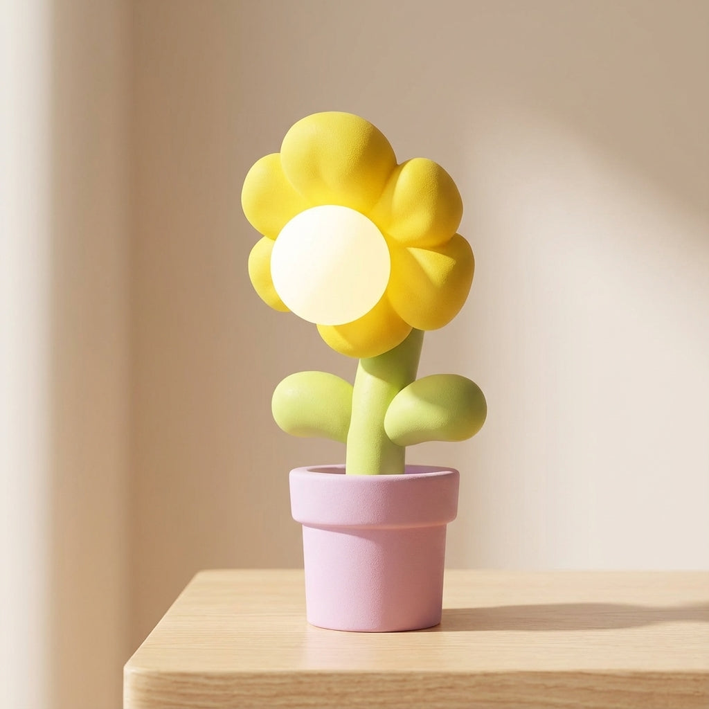 Skulpturale Nachttischlampe aus Kunstharz mit Blumen-Silhouette