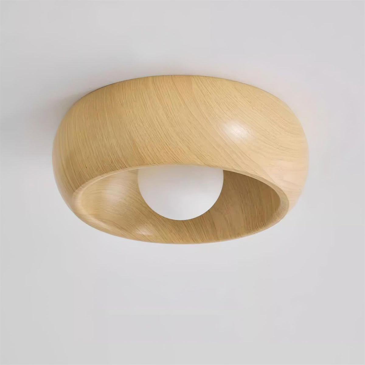 Minimalistische runde skandinavische Japandi-Deckenleuchte zur Aufbaumontage aus Holz