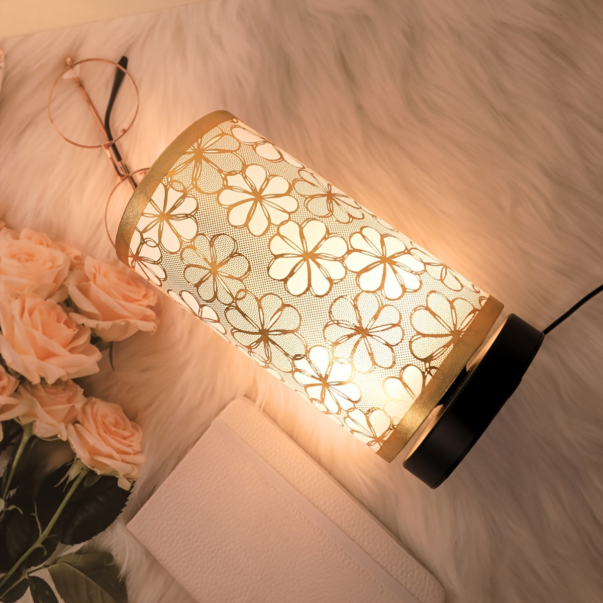 Nordische Tischlampe mit Sonnenblumen-Stoffschirm und USB