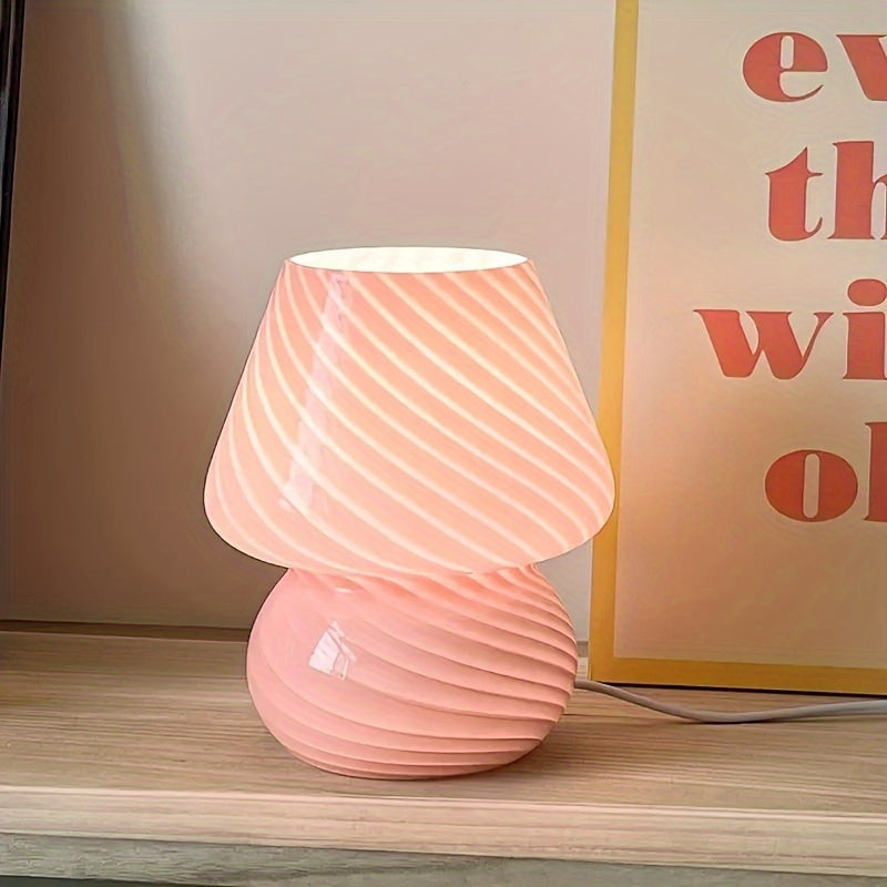 Dimmbare Tischlampe aus gedrehtem Kunstglas in Pilzform