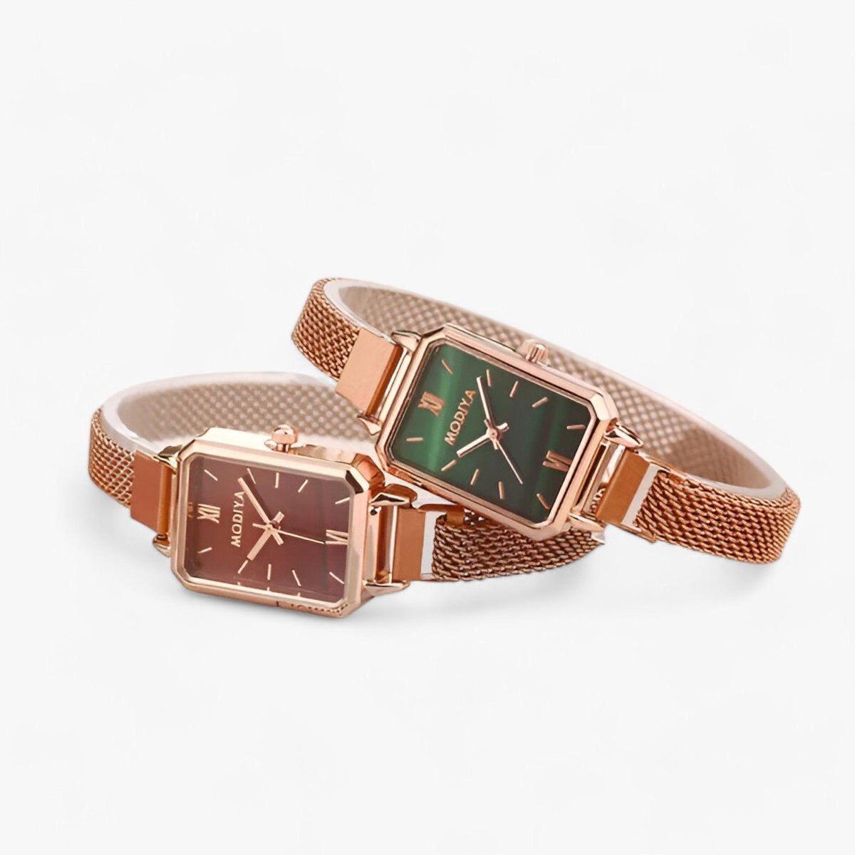 Quarz-Armbanduhr mit quadratischem Zifferblatt, Mesh-Armband und Magnetverschluss