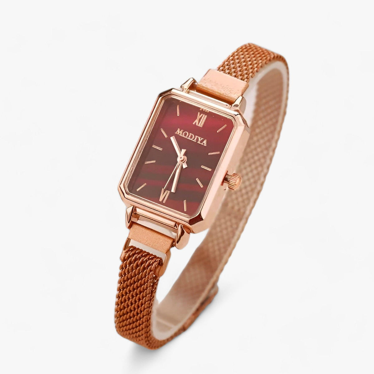 Quarz-Armbanduhr mit quadratischem Zifferblatt, Mesh-Armband und Magnetverschluss