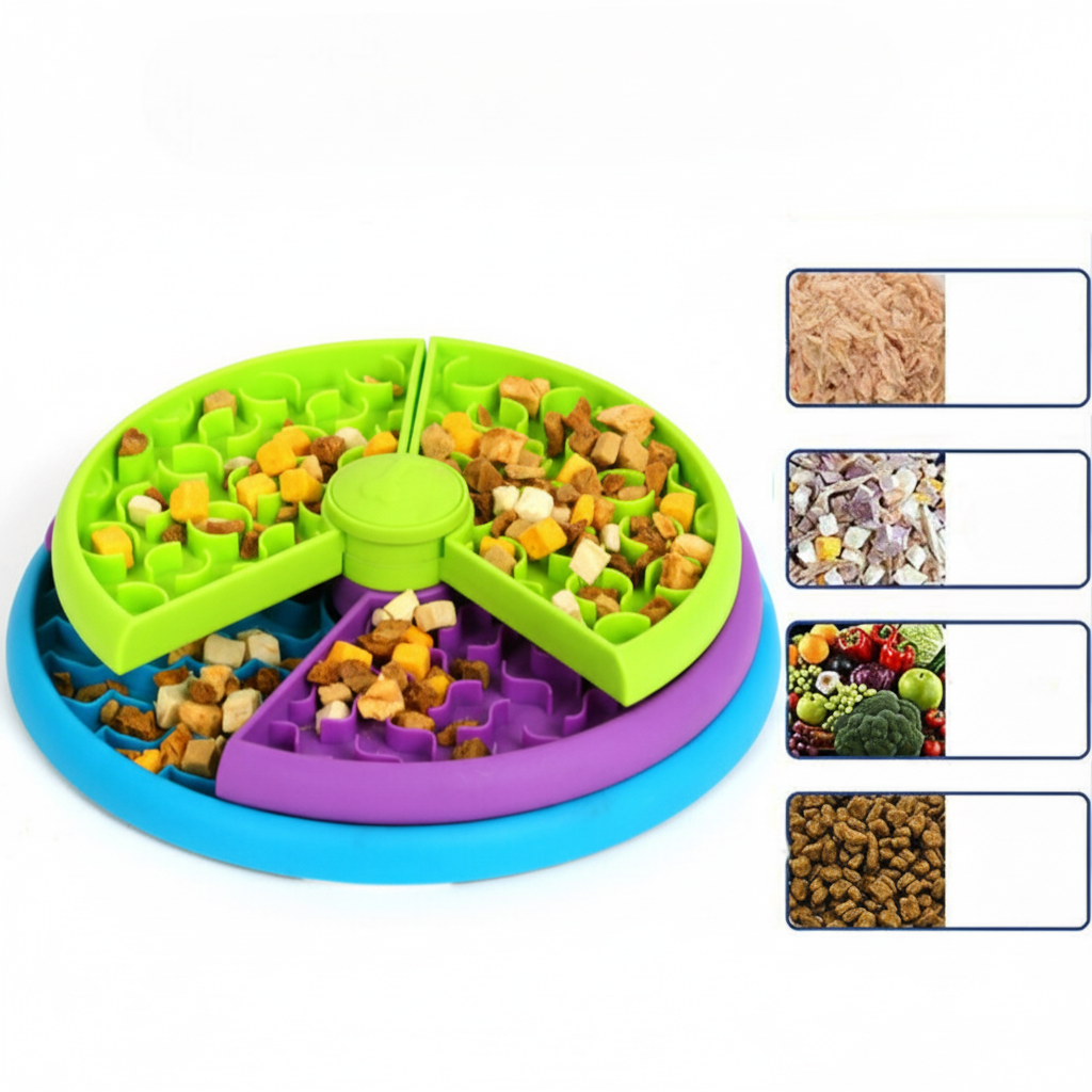 Interaktiver Hundenapf mit mehrstufigem Design zur Futtersuche und langsamen Fressen