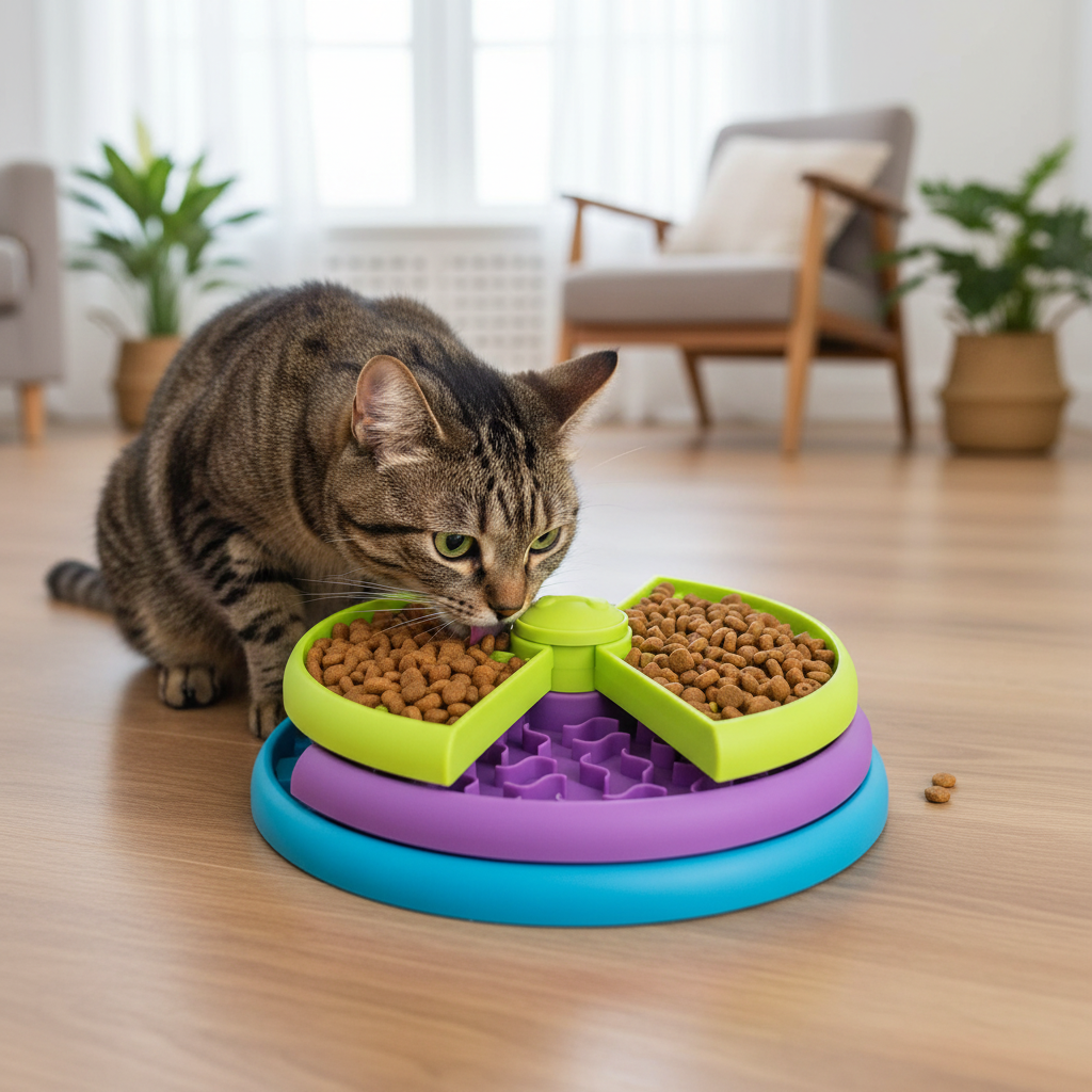 Interaktiver Hundenapf mit mehrstufigem Design zur Futtersuche und langsamen Fressen