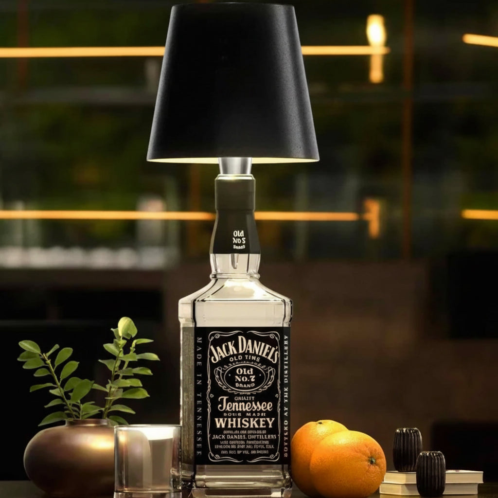 Kabellose, wiederaufladbare Tischlampe als Flaschenaufsatz mit einstellbarer Lichtstimmung