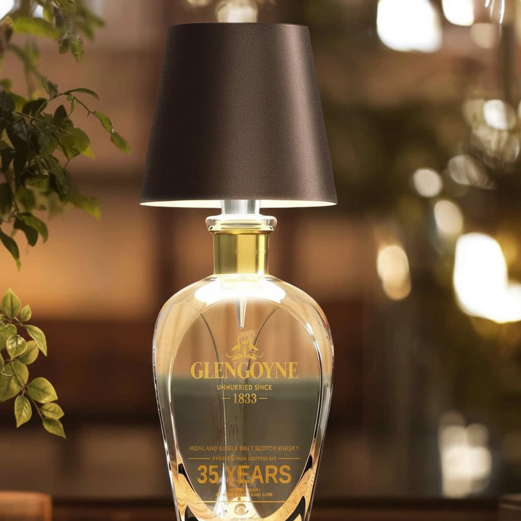 Kabellose, wiederaufladbare Tischlampe als Flaschenaufsatz mit einstellbarer Lichtstimmung