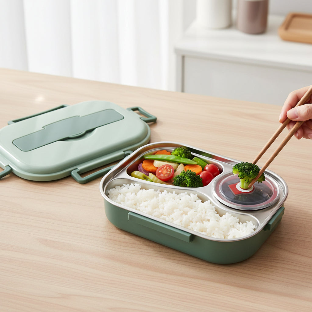 Isolierte Bento-Lunchbox zur Lebensmittelaufbewahrung mit Unterteilungen
