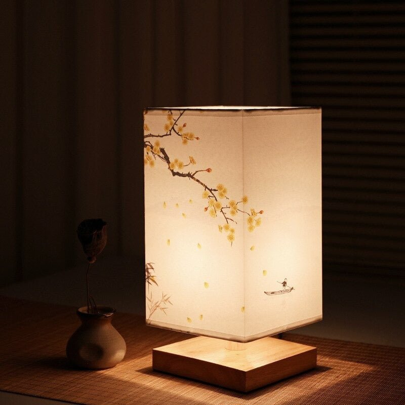 Japanisch-skandinavische minimalistische Tischlampe aus Bambusholz mit Druckknopf