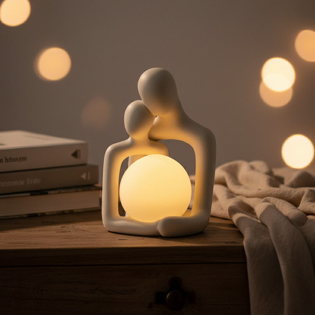 Skulpturale matte Keramikkugel-Tischlampe mit indirektem Licht