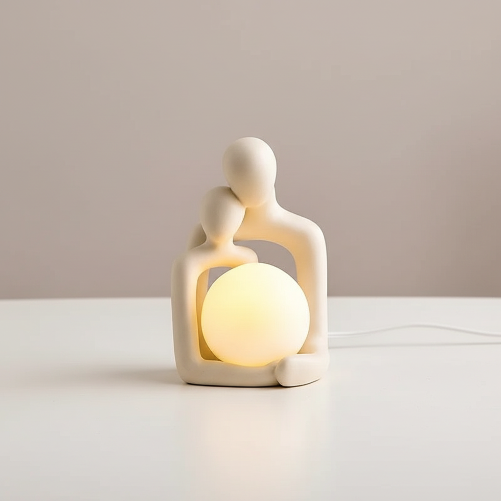 Skulpturale matte Keramikkugel-Tischlampe mit indirektem Licht