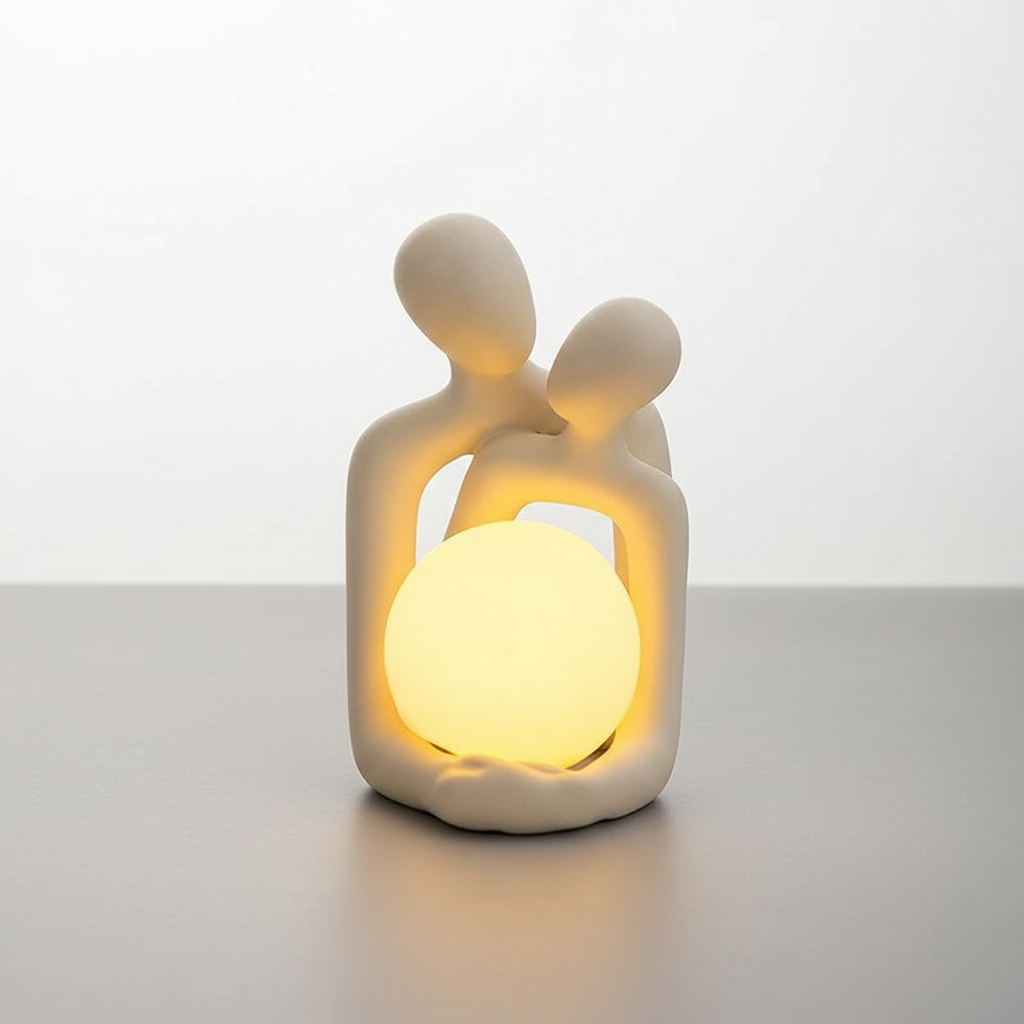 Skulpturale matte Keramikkugel-Tischlampe mit indirektem Licht