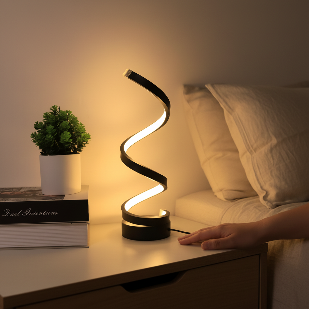 Skulpturale spiralförmige Schreibtischlampe mit verstellbarer Klemme