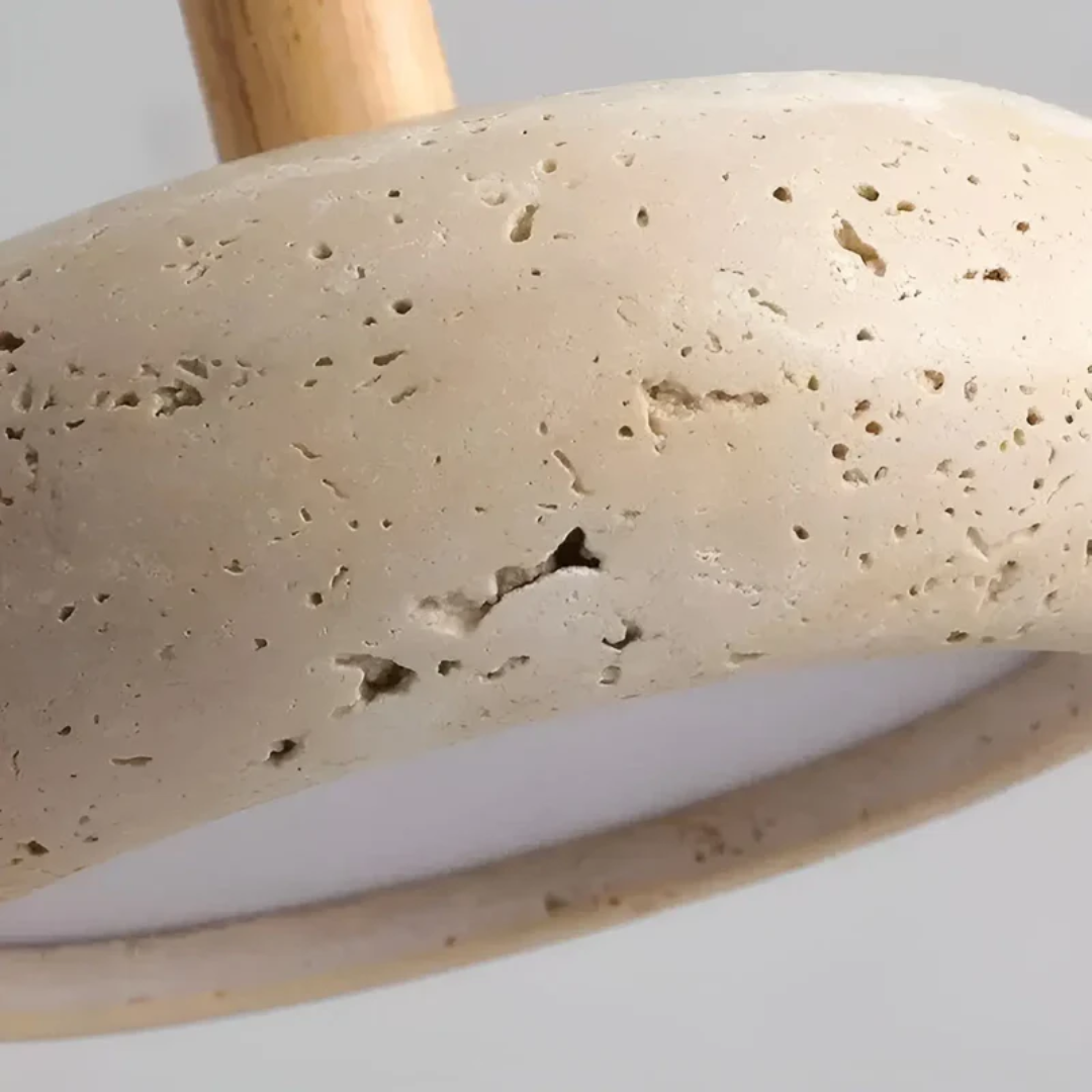 Verstellbare Pendelleuchte aus Stein und Holz mit kosmischem Halo im japanischen Stil