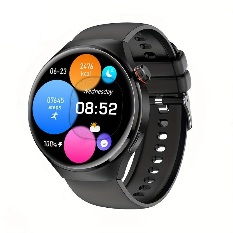 Runde Fitness-Tracker-Smartwatch mit Touchscreen, NFC und GPS für Herren