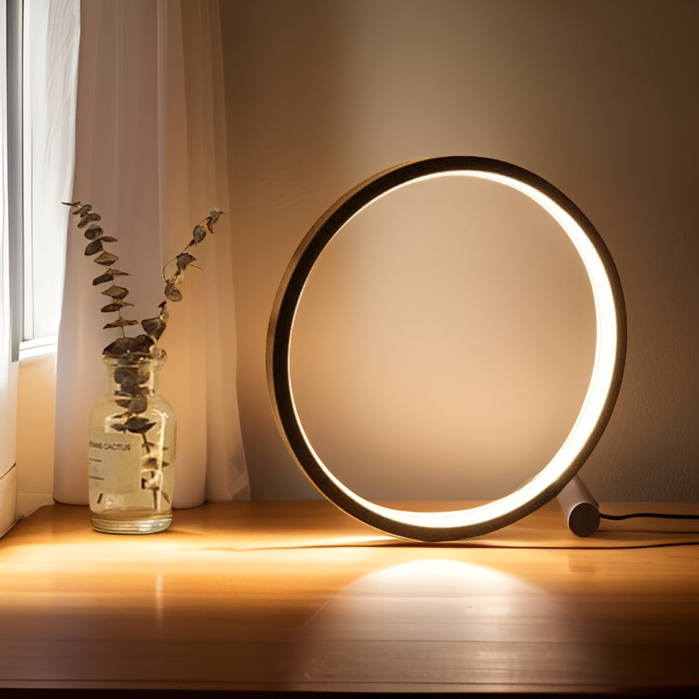 Minimalistische runde dimmbare Aluminium-Tischlampe mit Berührungssteuerung