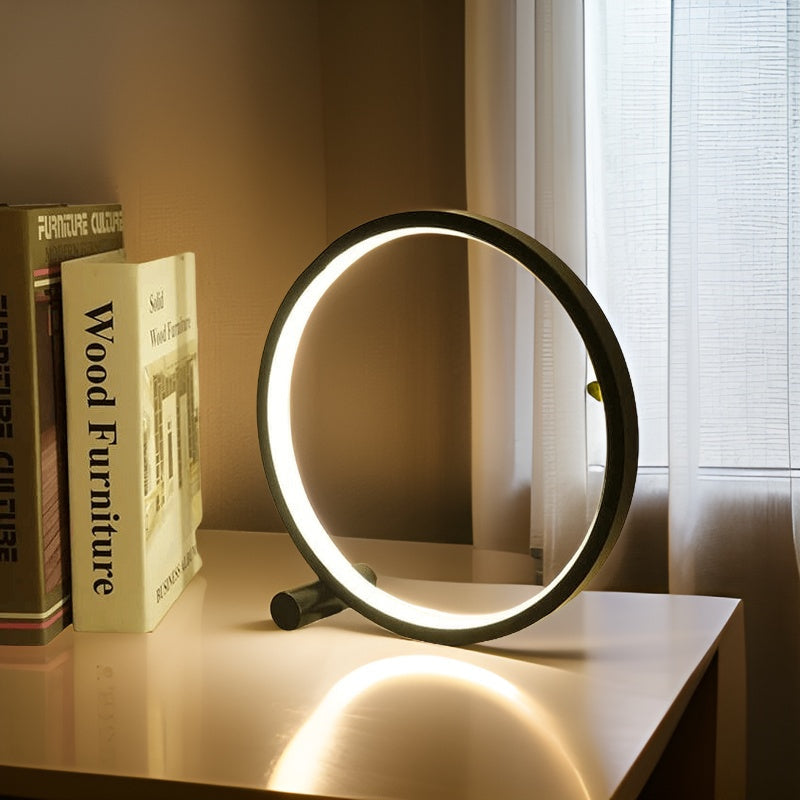 Minimalistische runde dimmbare Aluminium-Tischlampe mit Berührungssteuerung