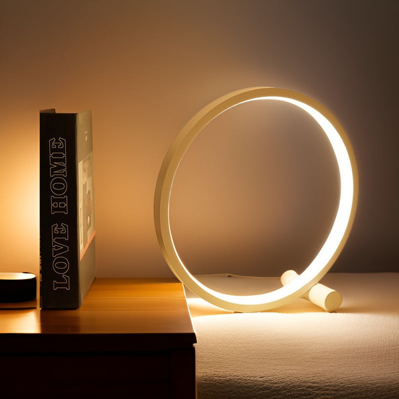 Minimalistische runde dimmbare Aluminium-Tischlampe mit Berührungssteuerung