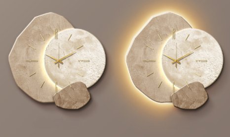 Minimalistische skandinavische Wanduhr aus Metall und Holz mit leisem Uhrwerk