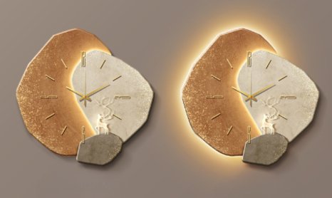 Minimalistische skandinavische Wanduhr aus Metall und Holz mit leisem Uhrwerk