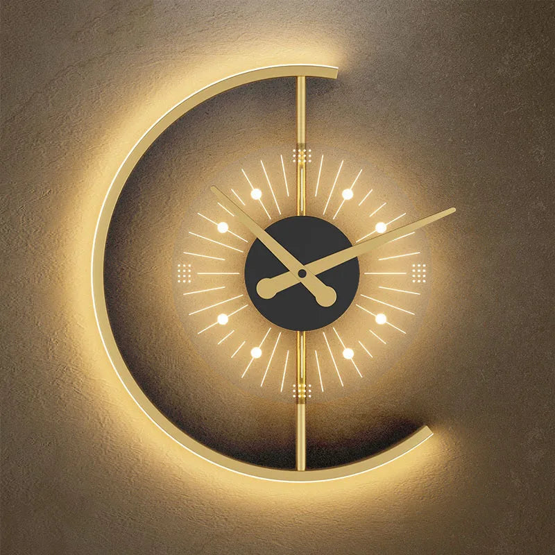 Postmoderne Wanduhr mit Metallrahmen, App-Steuerung und Beleuchtung