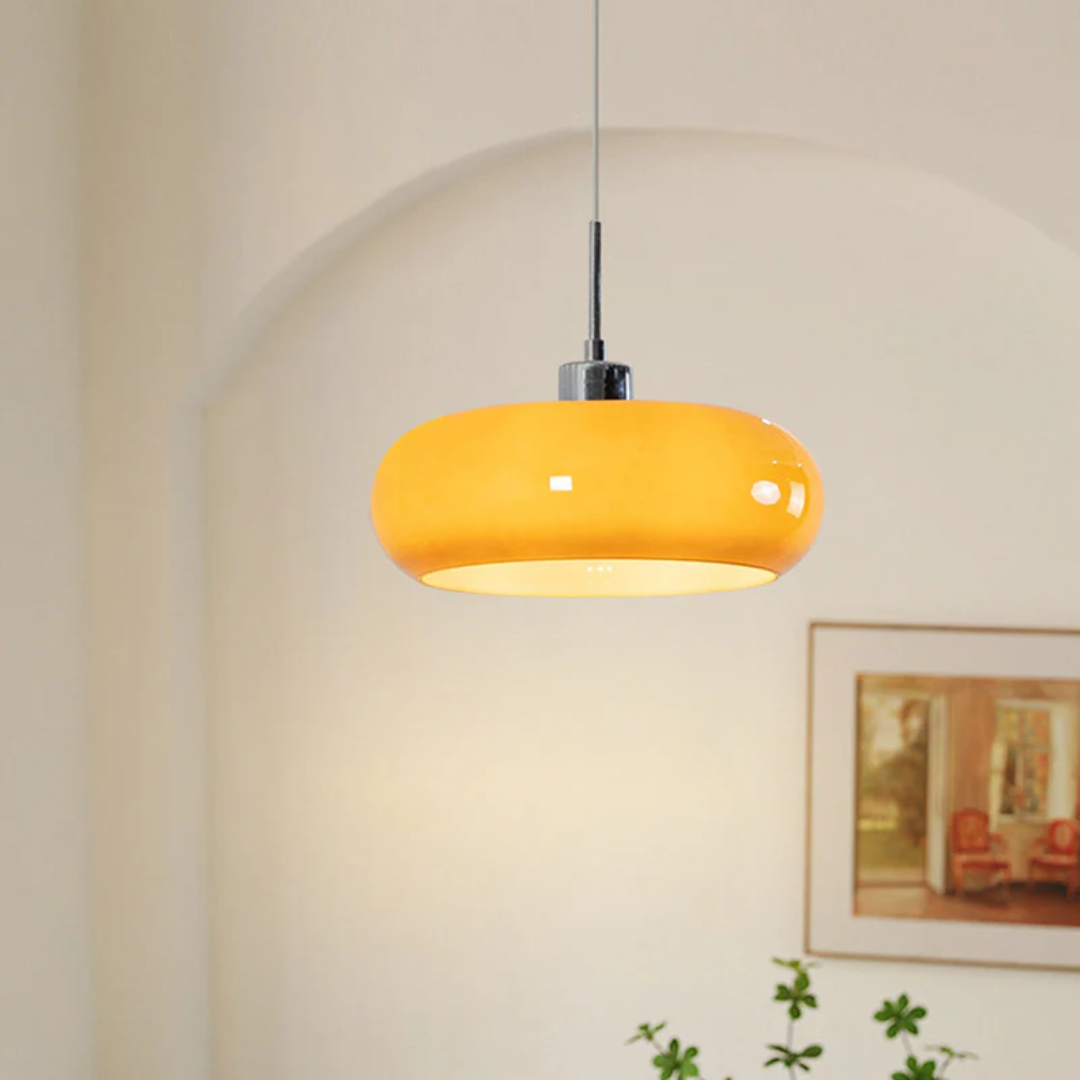 Moderne runde Pendelleuchte aus Metall und Glas mit verstellbarer Höhe