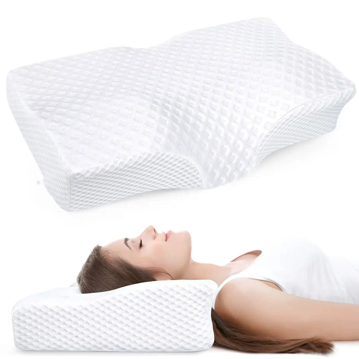 Ergonomisches Nackenstützkissen aus Memory-Schaum mit konturierter Form und langsamer Rückstellung