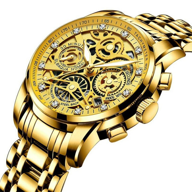 Transparente Skelett-Zifferblatt-Herrenuhr aus Edelstahl mit automatischem mechanischem Uhrwerk