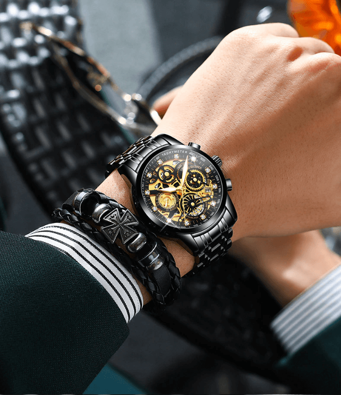 Transparente Skelett-Zifferblatt-Herrenuhr aus Edelstahl mit automatischem mechanischem Uhrwerk