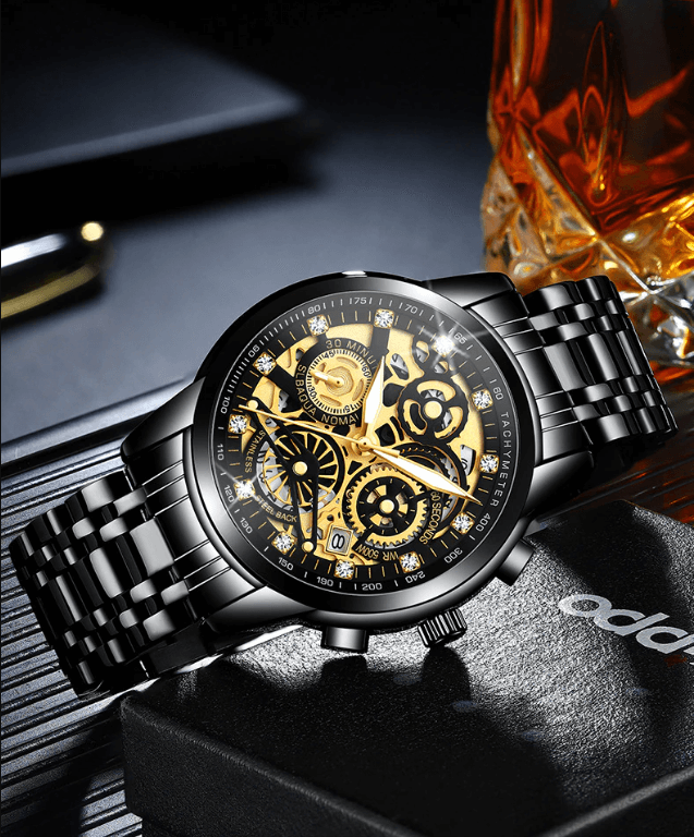Transparente Skelett-Zifferblatt-Herrenuhr aus Edelstahl mit automatischem mechanischem Uhrwerk