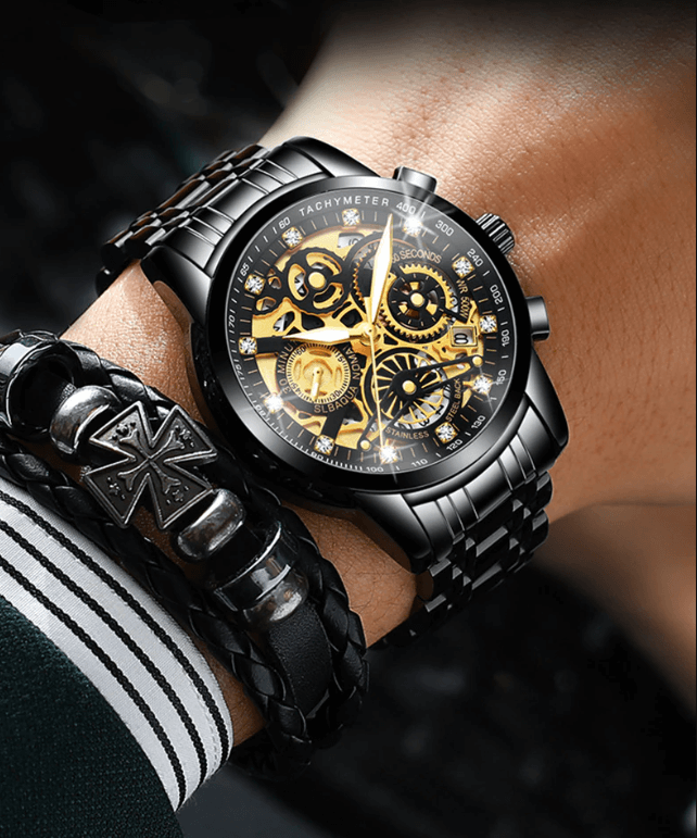 Transparente Skelett-Zifferblatt-Herrenuhr aus Edelstahl mit automatischem mechanischem Uhrwerk