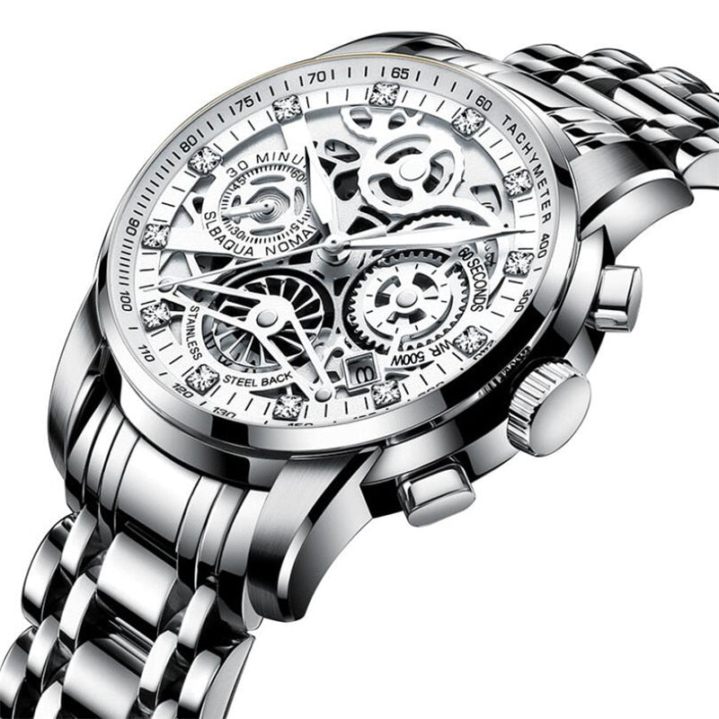 Transparente Skelett-Zifferblatt-Herrenuhr aus Edelstahl mit automatischem mechanischem Uhrwerk