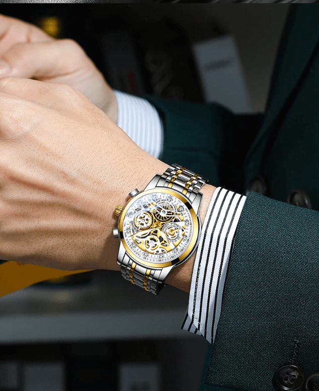 Transparente Skelett-Zifferblatt-Herrenuhr aus Edelstahl mit automatischem mechanischem Uhrwerk