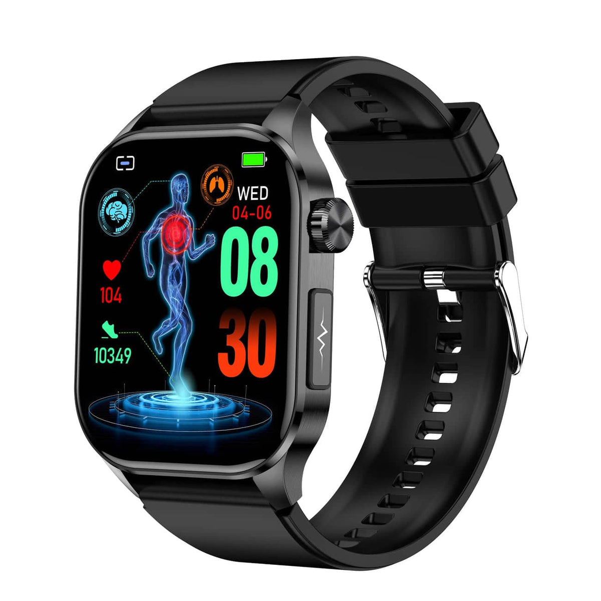Kompakte Smartwatch mit Touchscreen zur Gesundheitsüberwachung sowie EKG- und Blutdruckmessung