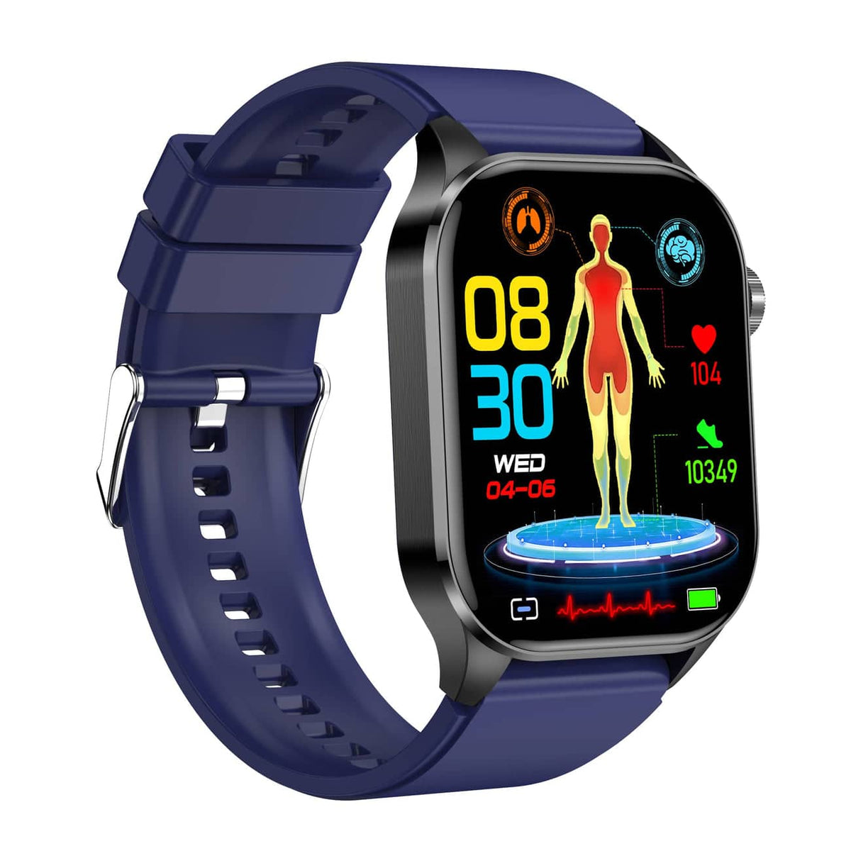 Kompakte Smartwatch mit Touchscreen zur Gesundheitsüberwachung sowie EKG- und Blutdruckmessung