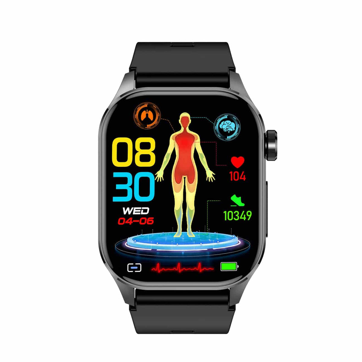 Kompakte Smartwatch mit Touchscreen zur Gesundheitsüberwachung sowie EKG- und Blutdruckmessung