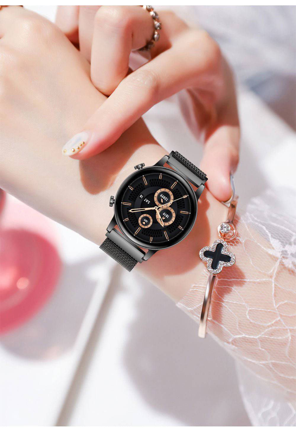 Wasserbeständige Smartwatch mit Touchscreen zur Gesundheitsüberwachung für Damen