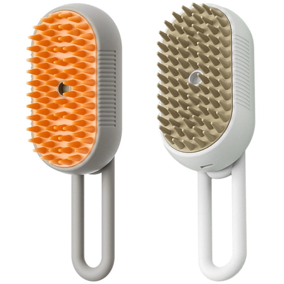 Ergonomische elektrische Haustierpflegebürste mit drehbarem Griff, Dampf- und Sprühfunktion sowie Massagefunktion